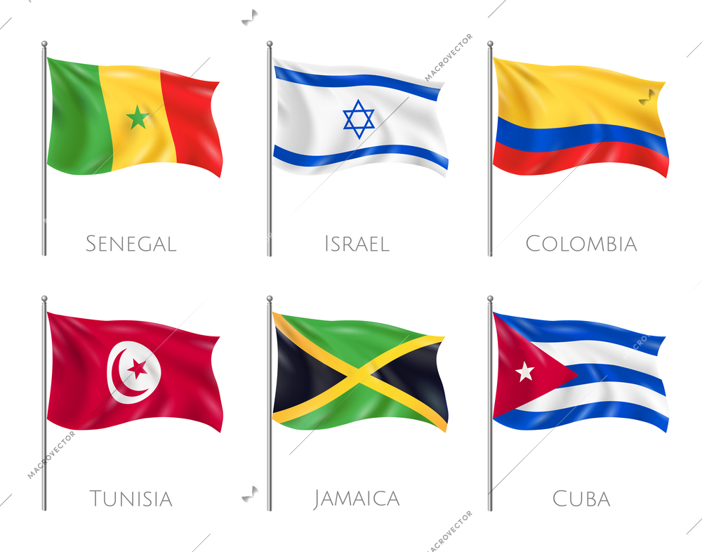 Country flags set with Senegal and Cuba flags realistic isolated vector illustration