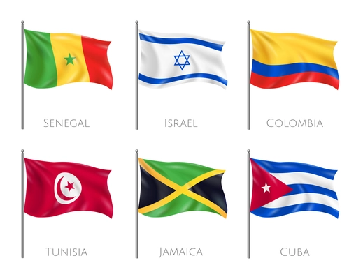 Country flags set with Senegal and Cuba flags realistic isolated vector illustration