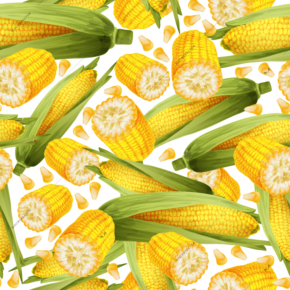 Vegetable organic food realistic yellow corn stalk seamless pattern vector illustration.