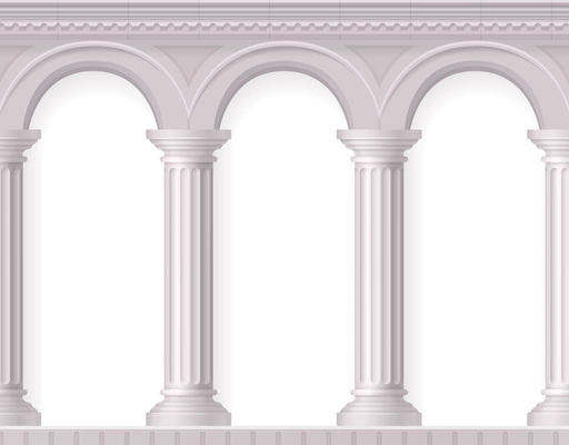 Greek 3d and realistic antique white columns composition with white ancient arches vector illustration