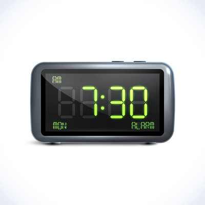 Realistic digital alarm clock with lcd display isolated vector illustration
