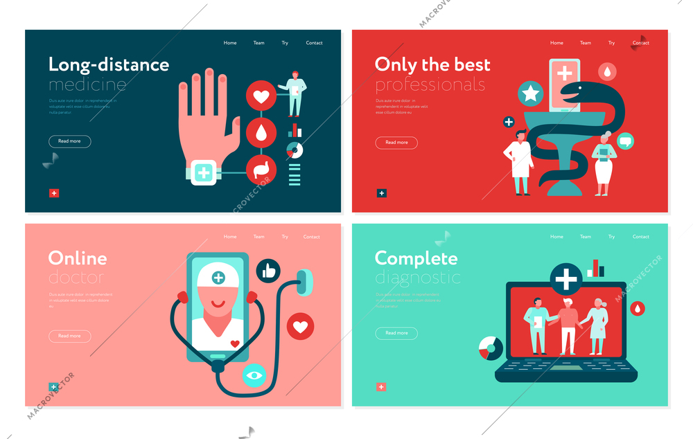 Set of web banners digital medicine  with electronic technologies on color background isolated vector illustration