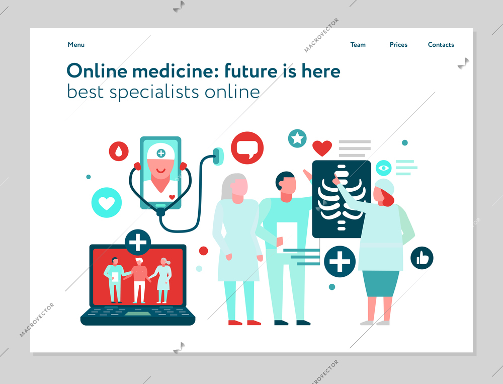 Digital medicine concept web banner with interface elements on white background flat vector illustration