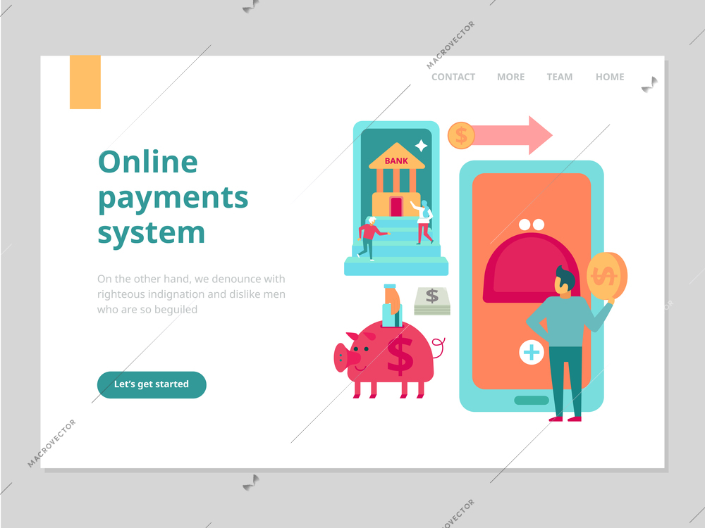 Finance web banner with concept of online payments system on white background flat vector illustration