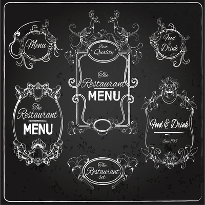 Elegant floral calligraphy chalkboard restaurant menu labels vector illustration