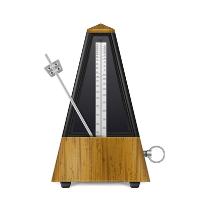 Mechanical wooden swinging metronome in retro style isolated on white background realistic vector illustration