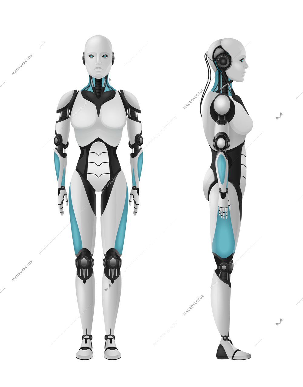 Robot android female realistic 3d composition of humanoid robot with feminine body on blank background vector illustration