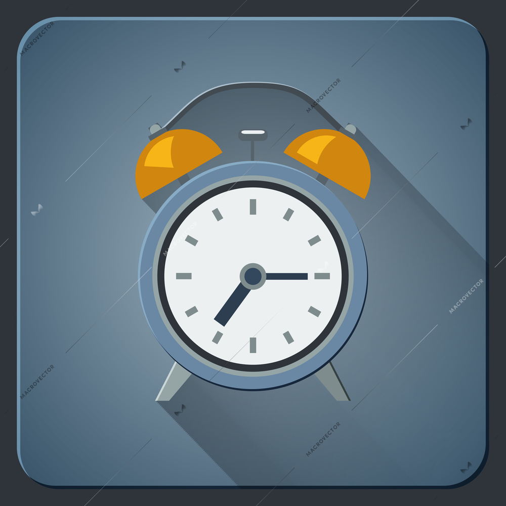 Alarm clock icon with long shadow vector illustration