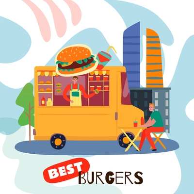 Best burgers concept with fast food and drink symbols flat vector illustration