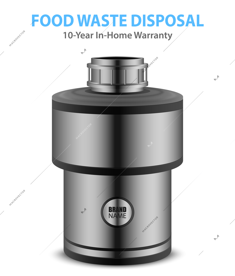 Realistic food waste disposer of grey color for home isolated on white background vector illustration