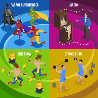 Performers and entertainment concept icons set with magic symbols flat isolated vector illustration