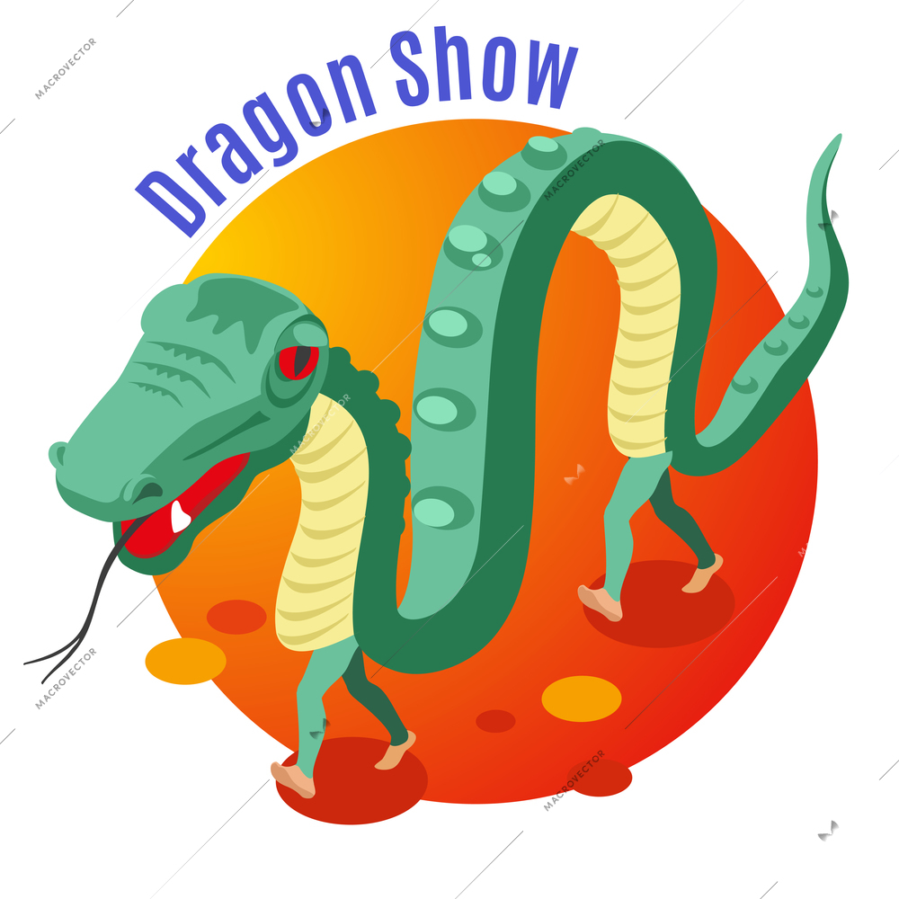 Dragon show background with circus and festival symbols flat vector illustration