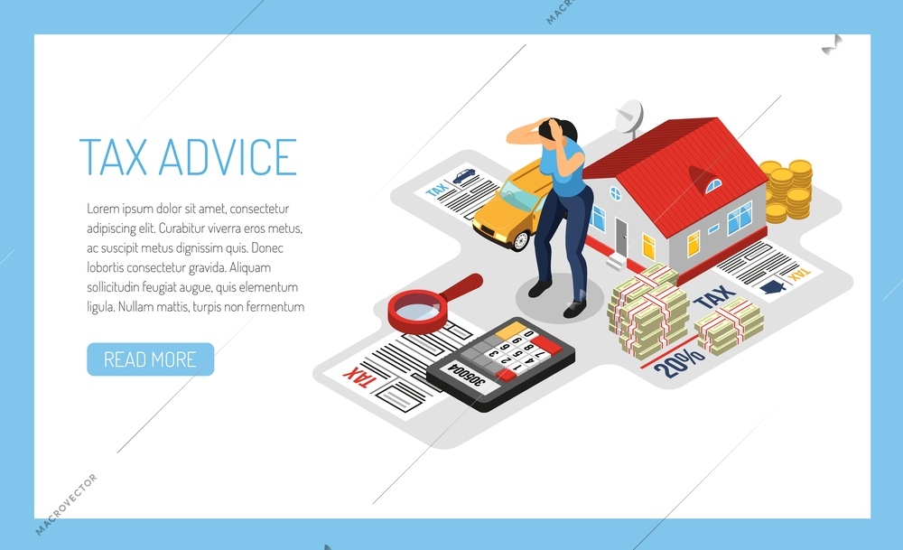 Personal tax advice online service concept isometric web page design with homeowner property income declaration vector illustration