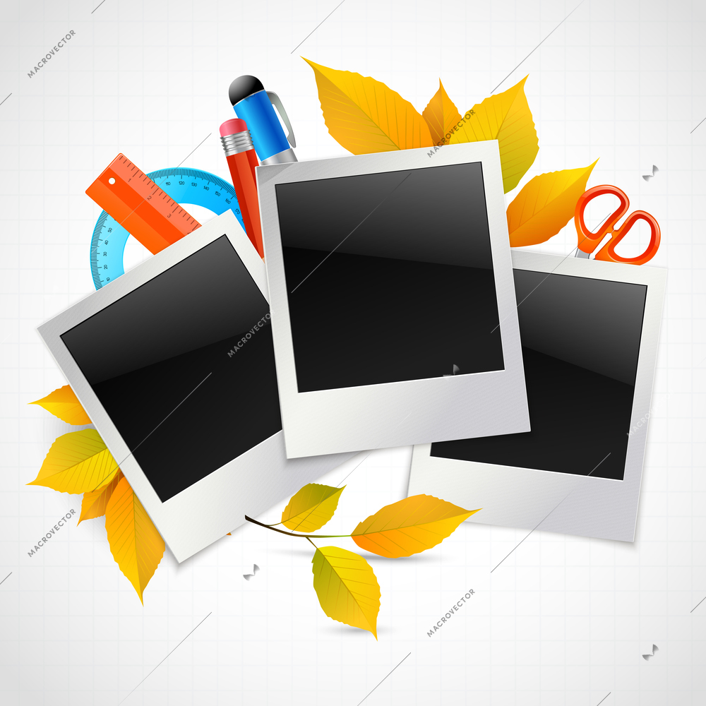 Photo frames instant picture black cards on school background vector illustration