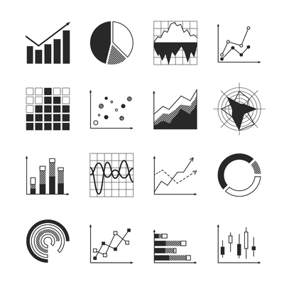 Business charts diagrams and graphs icons set isolated vector illustration