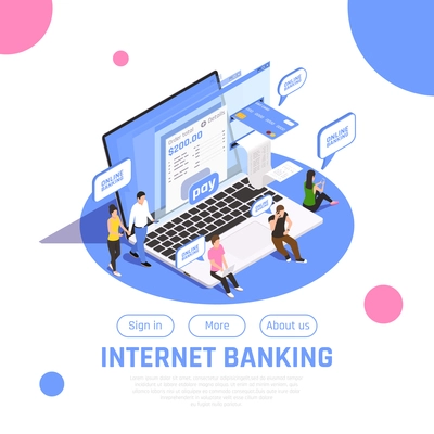 Internet banking home page isometric design with sign in button online payment money transfer composition vector illustration