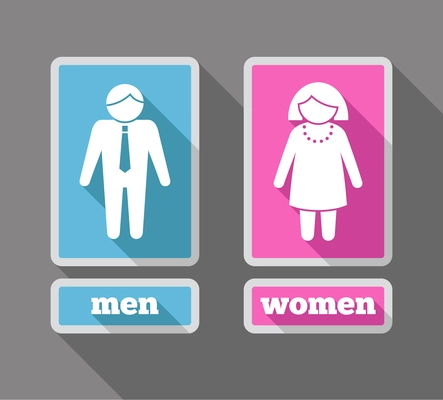 Women and men restroom symbols colored icons set isolated vector illustration