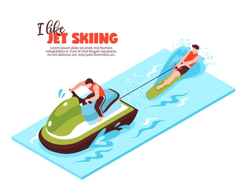 Extreme sport isometric design concept with towing boat and sportsman engaged in water skiing vector illustration