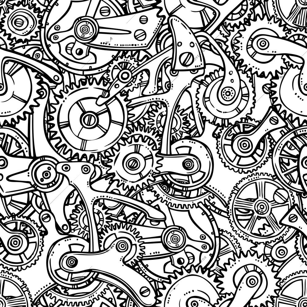 Sketch grunge cogwheel gears mechanisms seamless pattern vector illustration