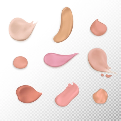 Cosmetic concealer smear strokes tone cream foundation smudges range of colors on transparent background realistic vector illustration