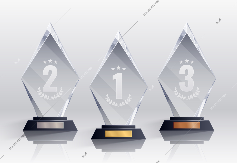 Competition trophies realistic set with  places symbols isolated vector illustration