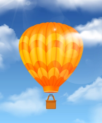 Baloon in the sky realistic composition with air travel symbols vector illustration