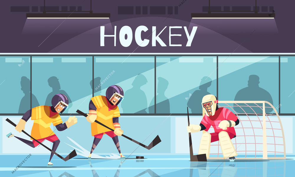 Ice hockey background with winter sports symbols flat vector illustration