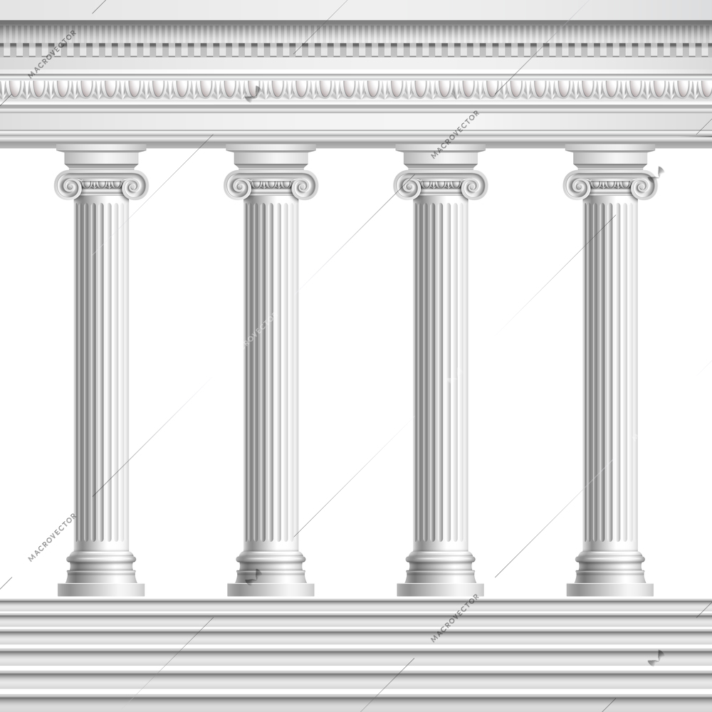 Architectural element colonnade from realistic antique columns with decorated ceiling and base with stairs vector illustration