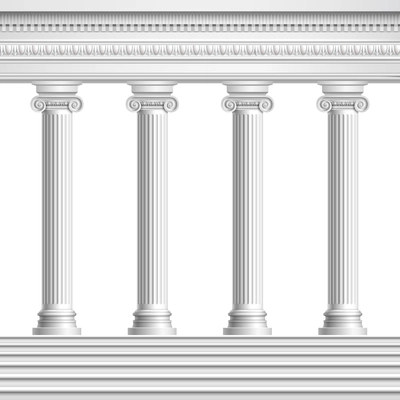 Architectural element colonnade from realistic antique columns with decorated ceiling and base with stairs vector illustration