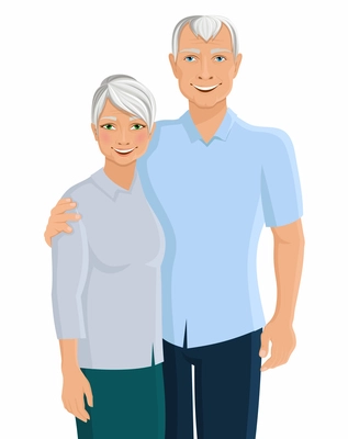 Old senior people family couple portrait isolated on white background vector illustration