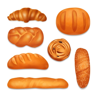 Isolated bread bakery realistic icon set with various shapes and taste bread loaves vector illustration