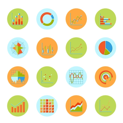 Business charts diagrams and graphs flat icons set isolated vector illustration