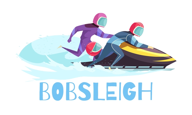 Bobsleigh sports concept with training and championship symbols flat vector illustration