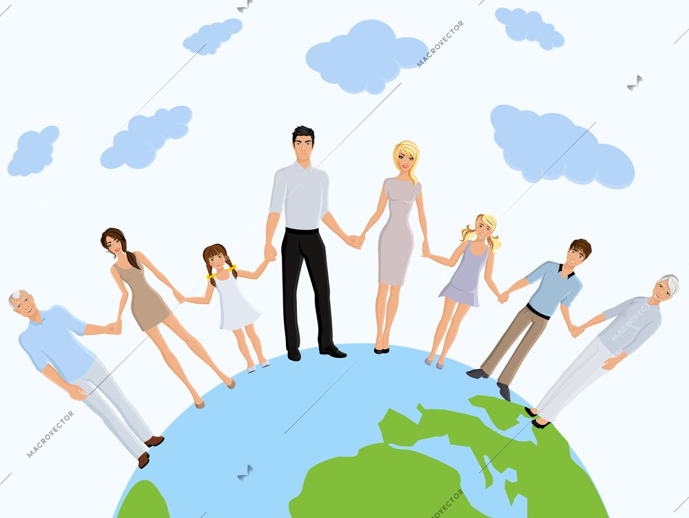 Happy different generation family portrait on earth background vector illustration