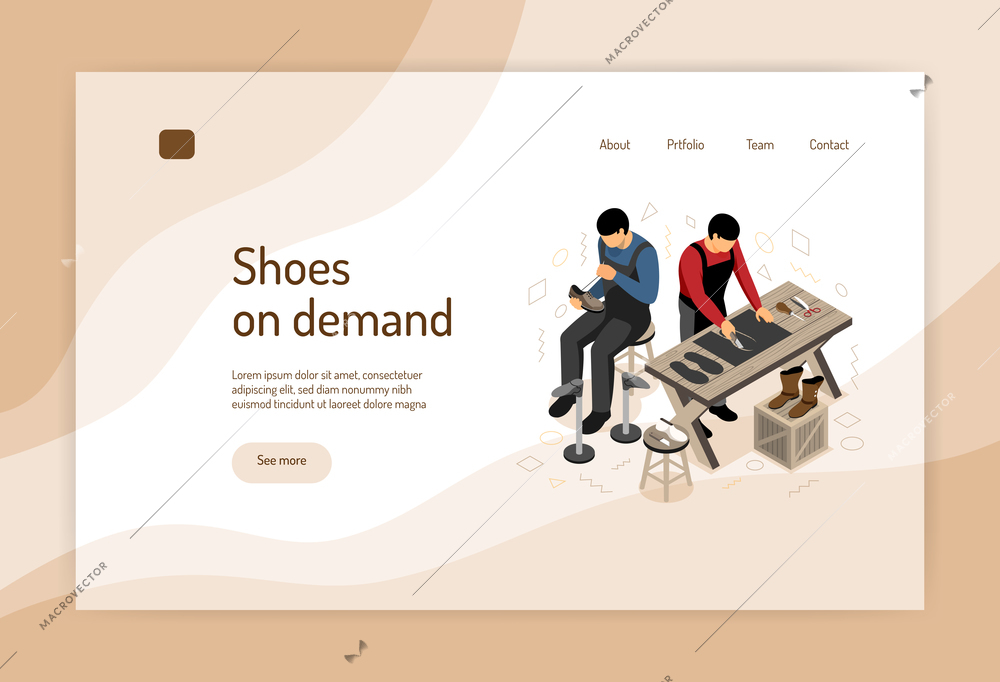 Shoe maker during work isometric vector illustration