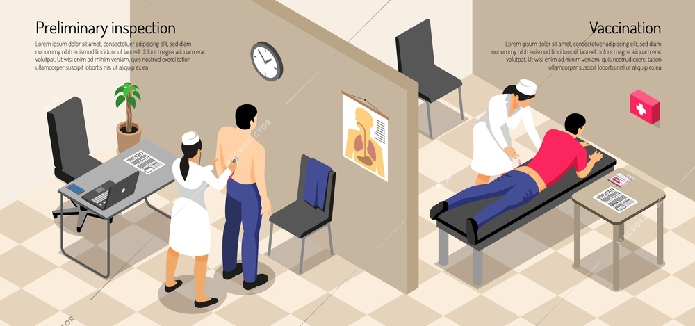 Male patient and nurse during vaccination procedure vector illustration