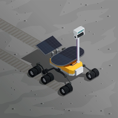 Mars exploration isometric background with image of robotic rover moving on planet  surface vector illustration