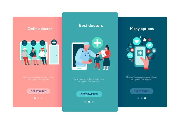 Digital medicine set of mobile app screens on color background flat vector illustration
