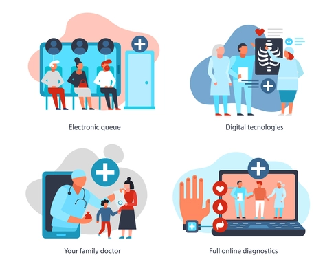 Digital medicine design concept with electronic technologies family doctor and online diagnostics isolated vector illustration