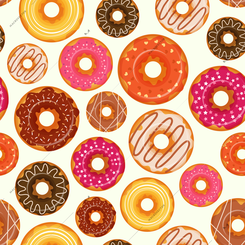 Sweet and tasty food dessert donut seamless pattern vector illustration