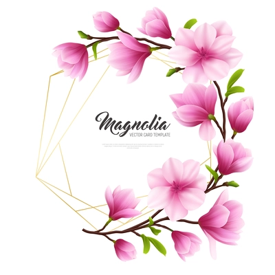 Colored realistic magnolia flower illustration with gold and pink composition stylish and beauty vector illustration