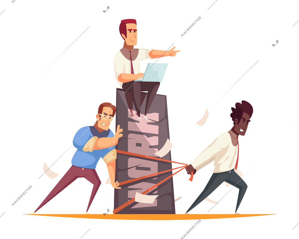 Business people design concept with team of coworkers performing hard work under guidance of boss vector illustration