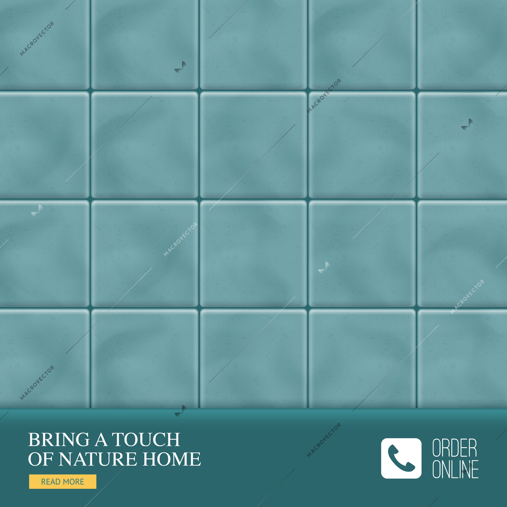 Realistic ceramic floor tiles background with bring a touch of nature home tagline of manufacturer vector illustration