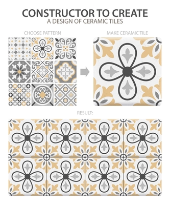 Realistic ceramic floor tiles vintage pattern with one type or set composed of different tiles vector illustration