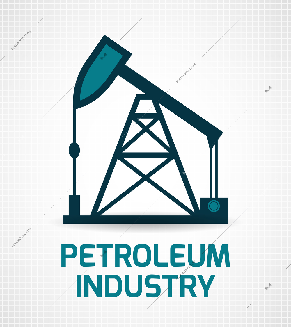 Petroleum industry crude oil extraction and removing pumpjack installation symbol pictogram poster print abstract vector illustration