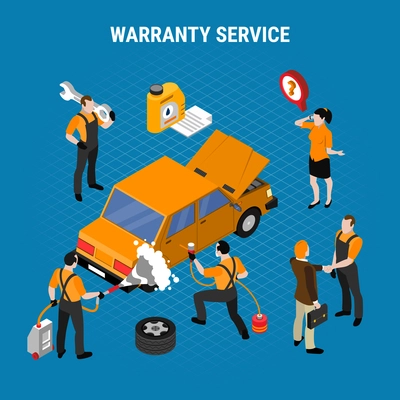 Warranty service isometric concept with work and tools symbols vector illustration