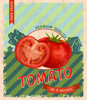 Retro vintage premium quality tomato advertising poster vector illustration