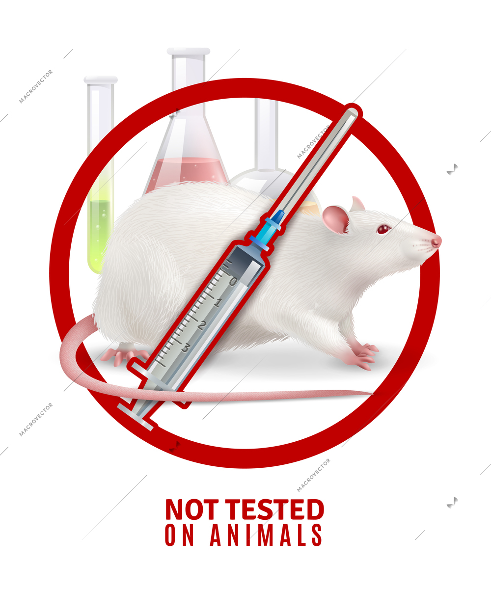 Not tested on animals design concept in form of forbidden sign of chemical experiments on mouse realistic vector illustration