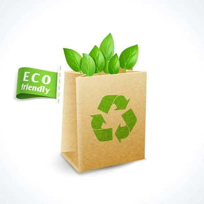 Ecology and waste global environment recycling symbol paper bag isolated on white background vector illustration