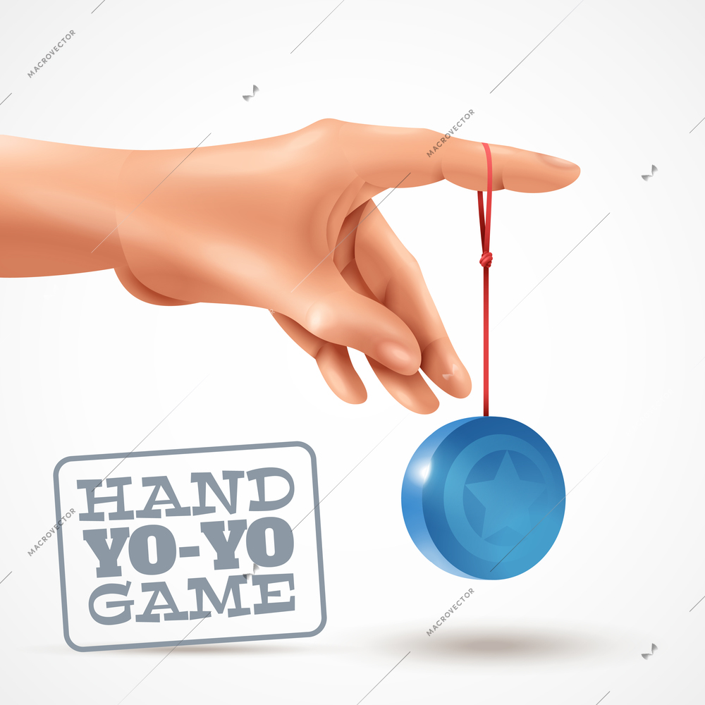 Realistic background with human hand playing blue yoyo vector illustration